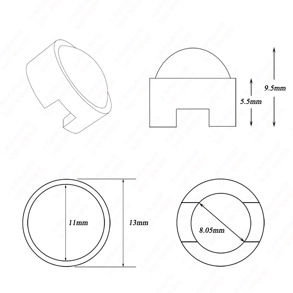 13mm 15 30 45 60 90 100도 미니 적외선 IR LED 렌즈 볼록 반사경 콜리메이터 1W 3W 고성능 LED 칩 다이오드 COB용