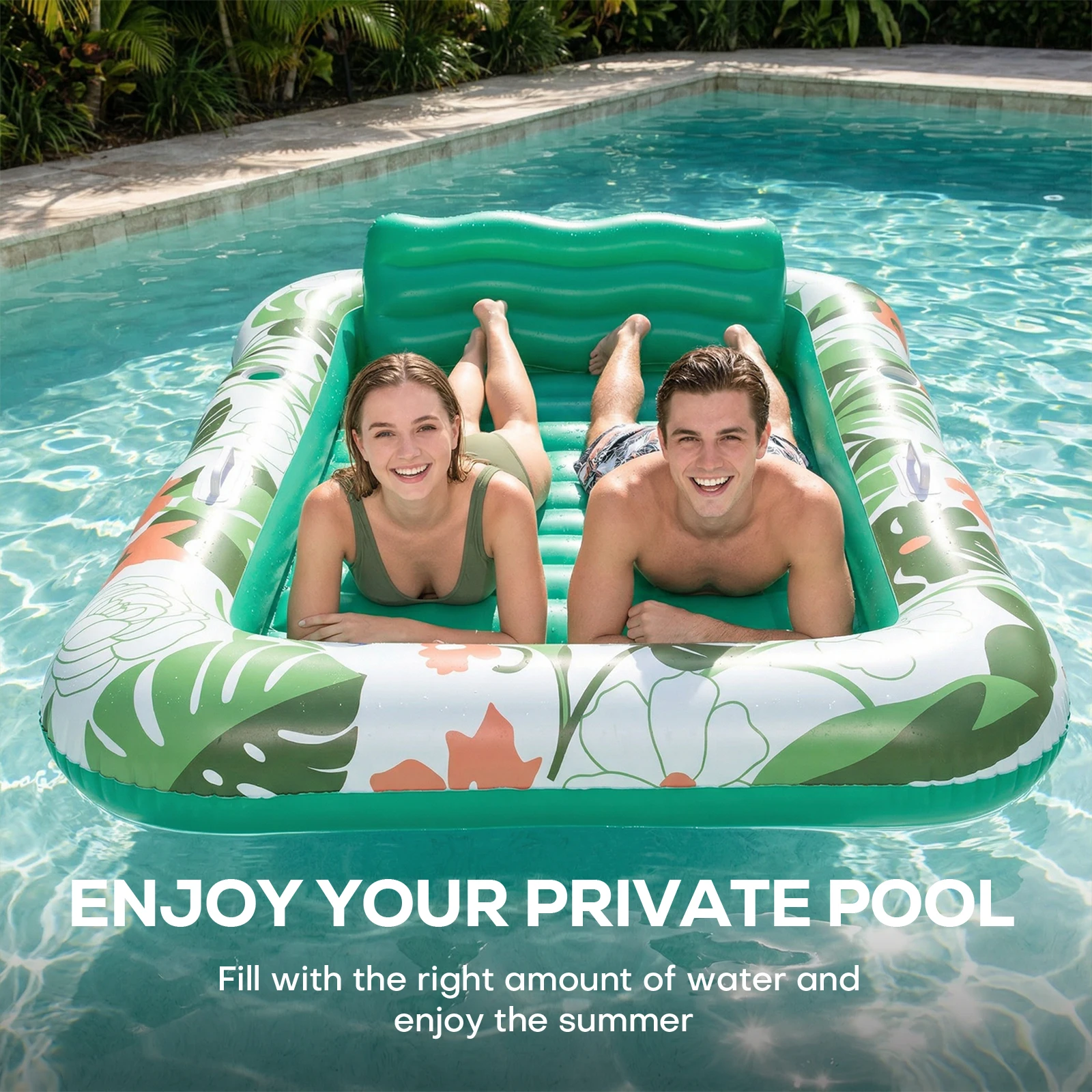 Inflatable Tanning Pool Lounger Float, Pool Floats Adult with Pillow & Cup Holder, Sunbathing Bed Floatie Blow up for Summer