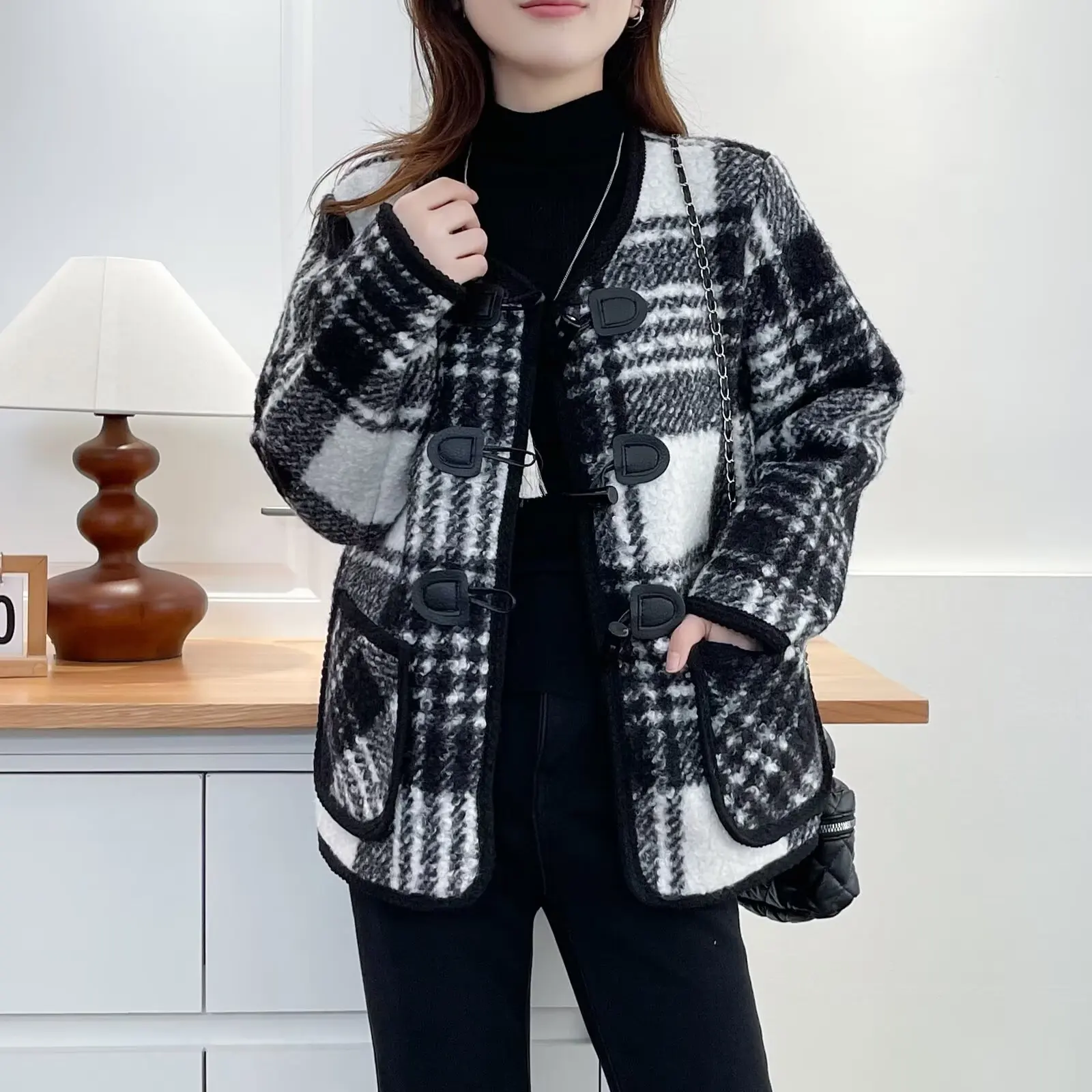 

XXXXL модное женское шерстяное пальто больших размеров, осень-зима 202, новое классическое флисовое и утолщенное темпераментное пальто в стиле ретро 2574