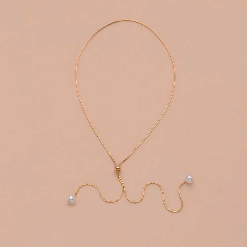 Fashion Silver Color Long Tassel Pull Pearl Pendant Necklaces for Women Simple Adjustable Clavicle Chain Choker Jewelry Gift