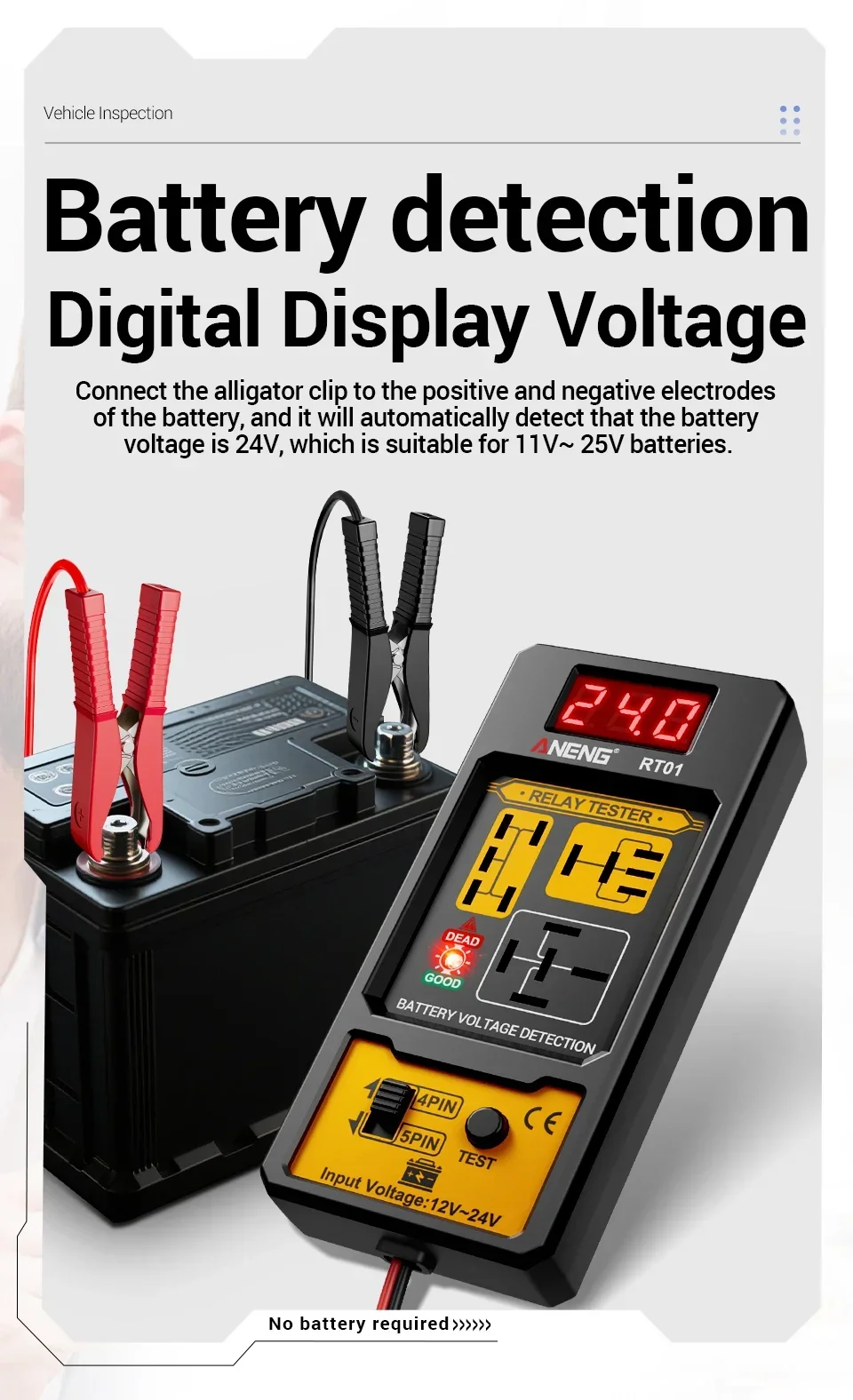 ANENG RT01 Digitaler Relais-Detektor, 11–25 V, universell, 4/5 Pins, Autobatterie, Fahrzeugerkennung, Digitalanzeige, Spannung, Batterietester – Detail 7