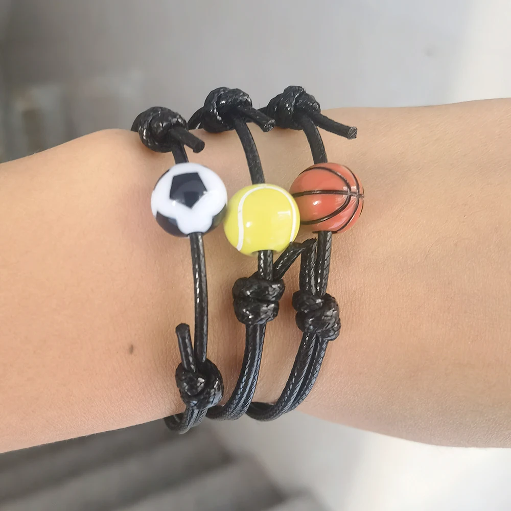 Sports Themed Football Basketball Charm Bracelets Adjustable Braided Rope Sporting Bracelet For Women Men Souvenir Gift