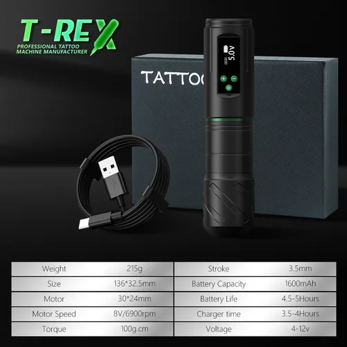 Imagen 2 del producto Kit de tatuaje T-Rex, máquina de tatuaje inalámbrica, Kit de máquina de tatuaje de maquillaje permanente, Kit de pluma de tatuaje, Kit completo de tatuaje para principiantes