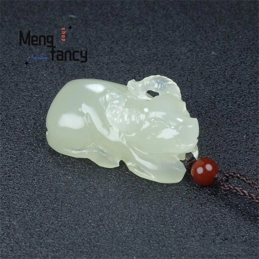 

Natural Hetian Green White Jade Zodiac Ox Pendant Turn The Tide Simple Charm Exquisite Fashion Luxury Fine Jewelry Holiday Gifts