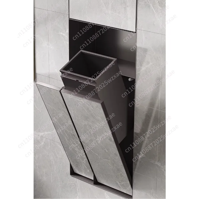 Stainless steel toilet tiles embedded in hidden trash can multi-function toilet brush niche