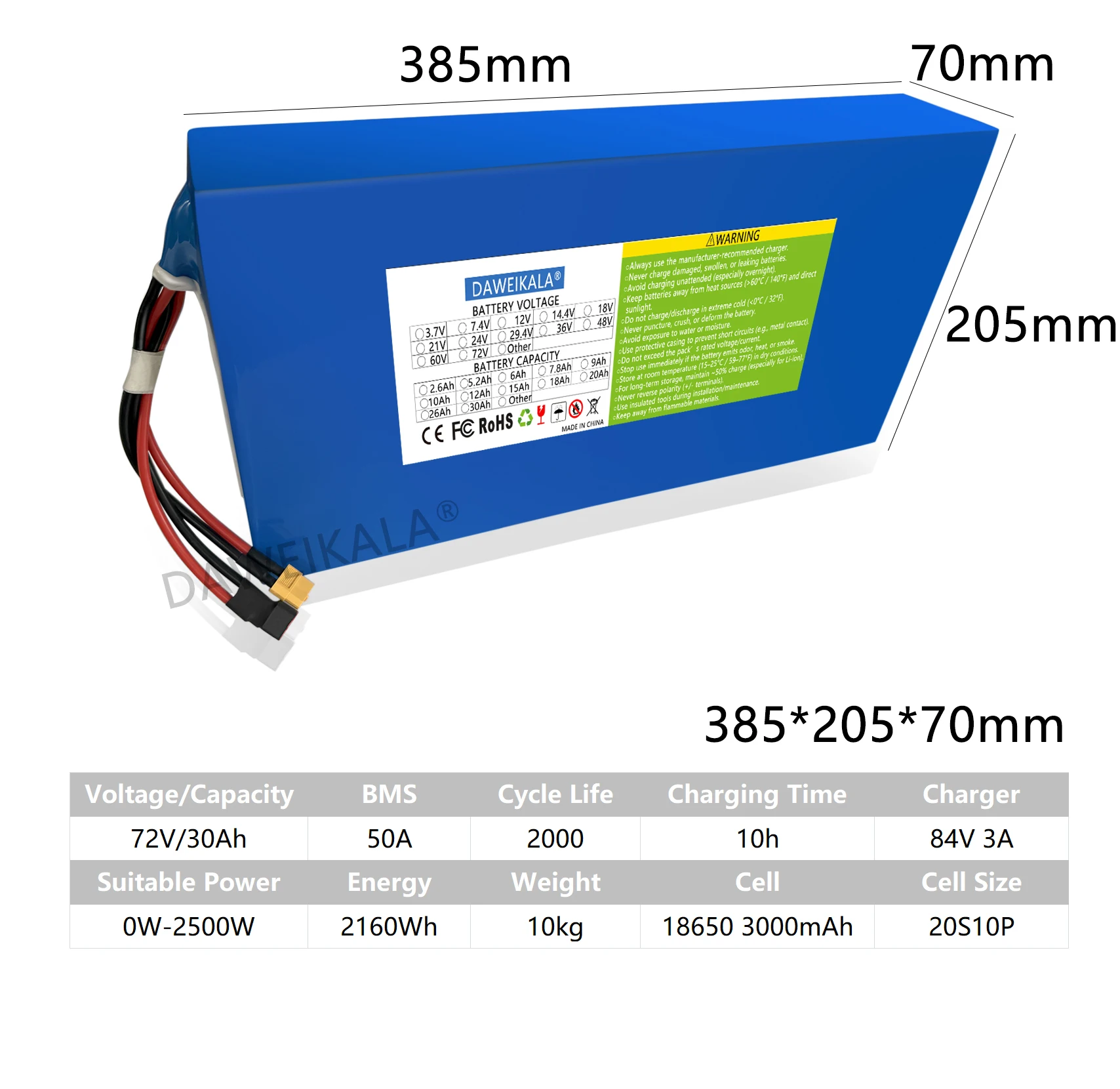 Nieuwe 72 V 12Ah-30Ah 18650 Batterij 50A BMS 100% Real Capaciteit 3000 W High Power motor Voor Elektrische motorfiets Driewieler Scooter