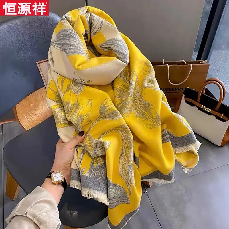 Elegant-foulard-en-cachemire-double-face-pour-femmes-accessoire-d'hiver-tendance-et-polyvalent-chaleur-et-style-chinois-motif-floral-vegetal