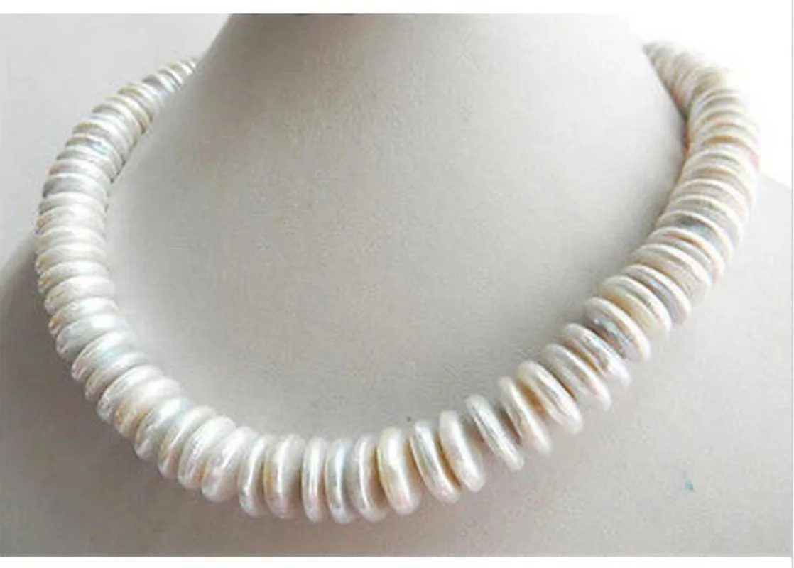 

18" Gorgeous AAA 12-13mm natural south sea White coin baroque pearl necklace 14k silver 925 jewelry choker necklace