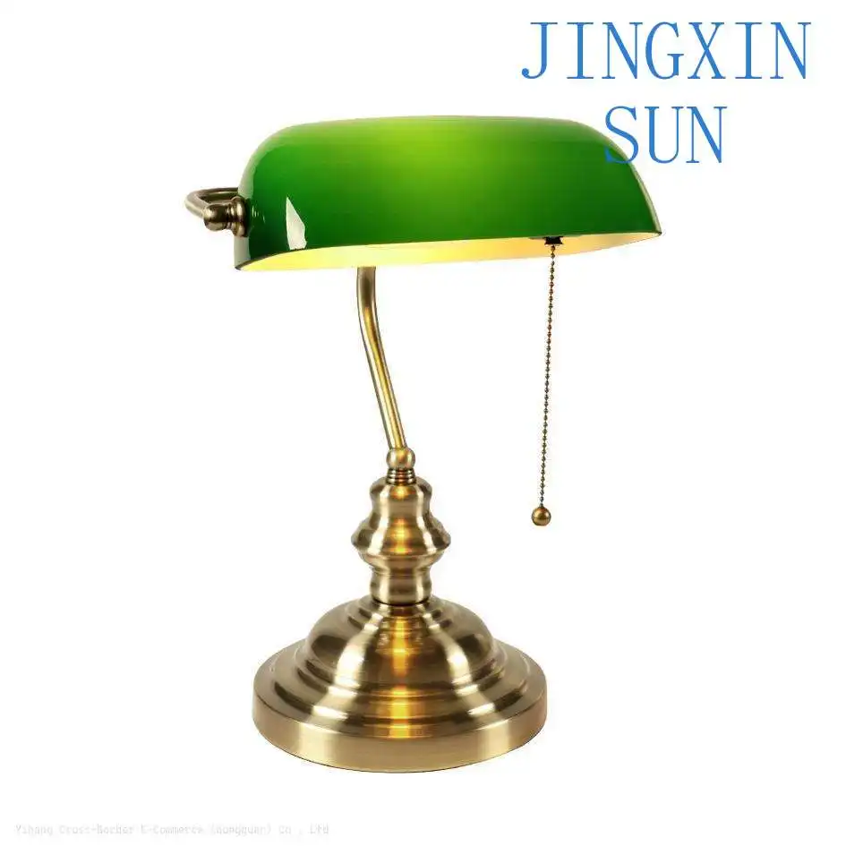 European Modern Antique Style Desk Lamp Hotel Bedside Desk Light Green Banker Book Reading Brass Lamp desk lights
