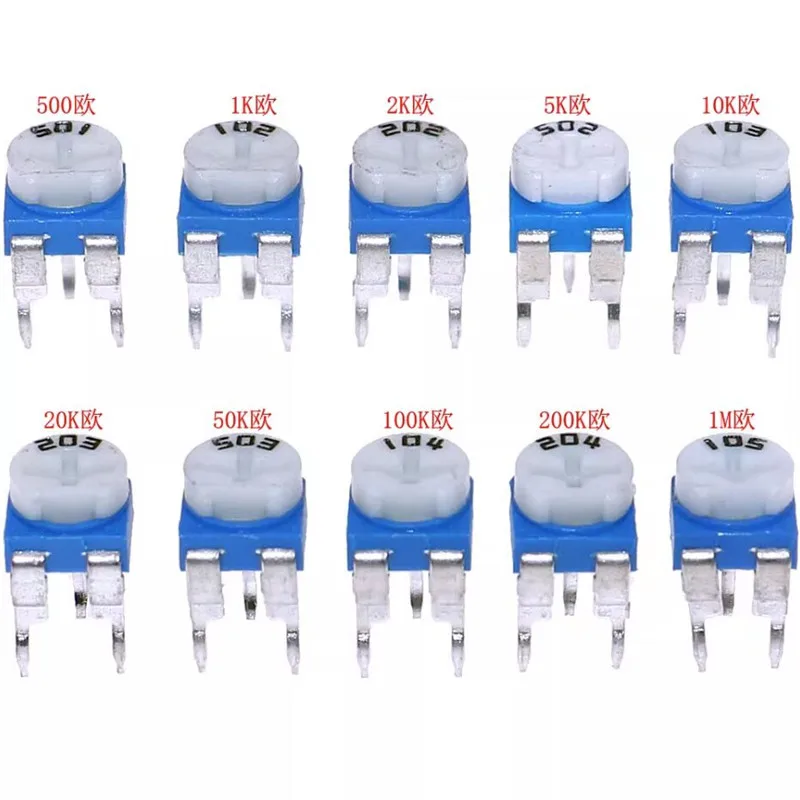 100 Stück/Box rm065 Potentiometer variable Widerstände Kit 500r Ohm-1m Ohm Trimmer Potentiometer einstellbare Widerstände Set 065 1k 10k