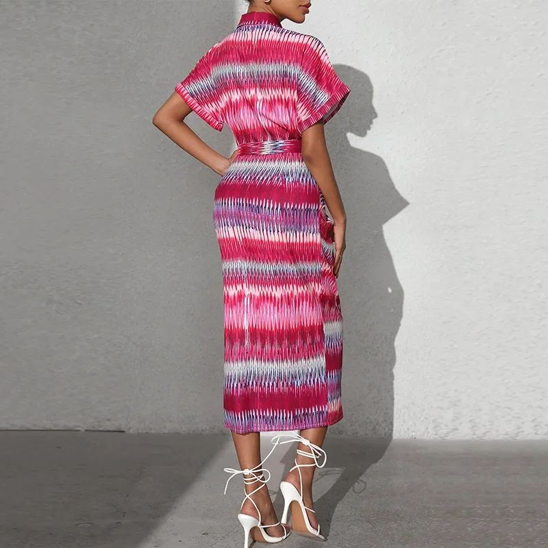 CPSYMYM Elegant พิมพ์ลายเสื้อแขนสั้นผู้หญิงชุดฤดูใบไม้ผลิฤดูร้อนแฟชั่น Beted เสื้อสเวตเตอร์ถัก One Step หญิงชุด