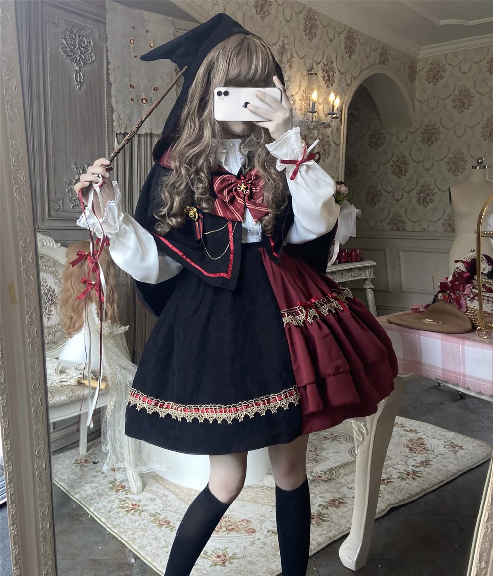 Lolita Magician Loli Girl Cloak Skirt Shirt Suit Jk Uniform College Style Autumn  Winter Thicken Costume Cosplay Cos Loli