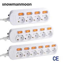 Electrical Power Strip Surge Protection 3/4/5/6 EU Outlets 16A Independent Control Switches 1.5/2.5m Extension Cord Sockets
