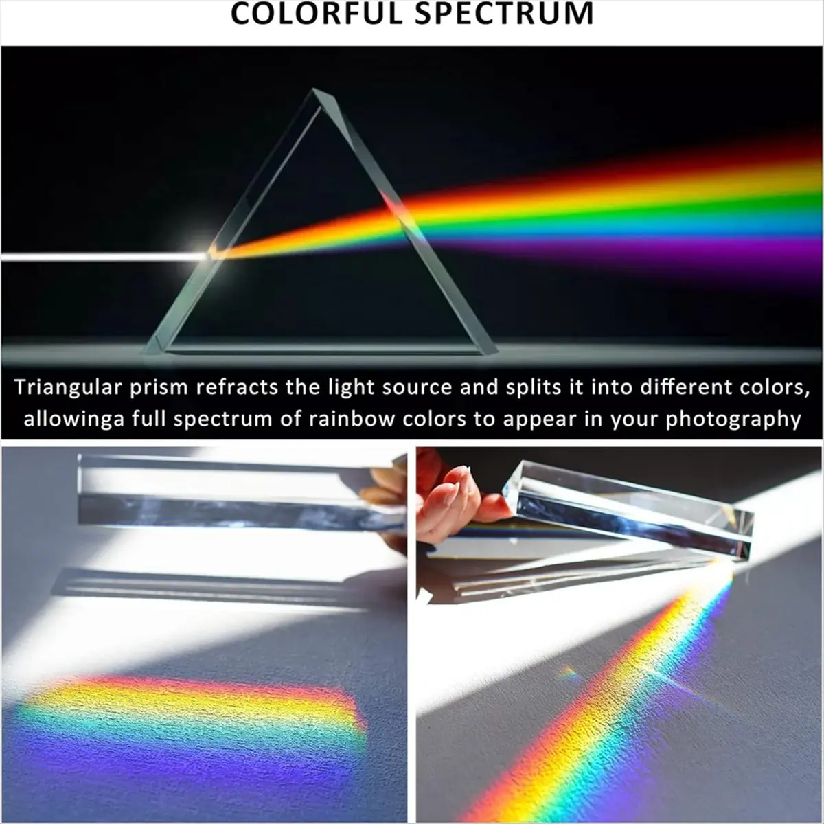 【Measuring】 2Pcs 6Inch Crystal Optical Glass Triangular Prism for Photography Effects Physics Teaching Light Spectrum Optics Kit