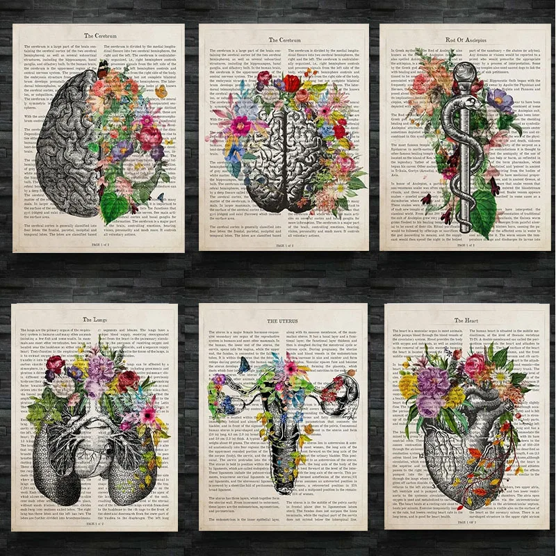 Brain Art Poster Flower Anatomy Print Psychology Neurologist Doctor Gift Medical Wall Art Canvas Painting Clinic Home Decoration