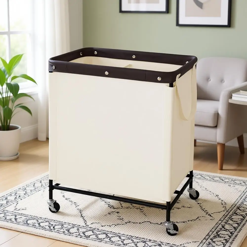 

Двухсекционная корзина для белья на колесиках с ручками, 100 л, бежевый органайзер для хранения