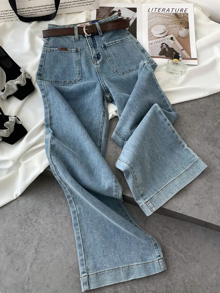 

2023 Office Lady Simple Daily Basic High Waist Jean Trousers Loose Wide Leg Straight Women Denim Pants Autumn New Korean Style