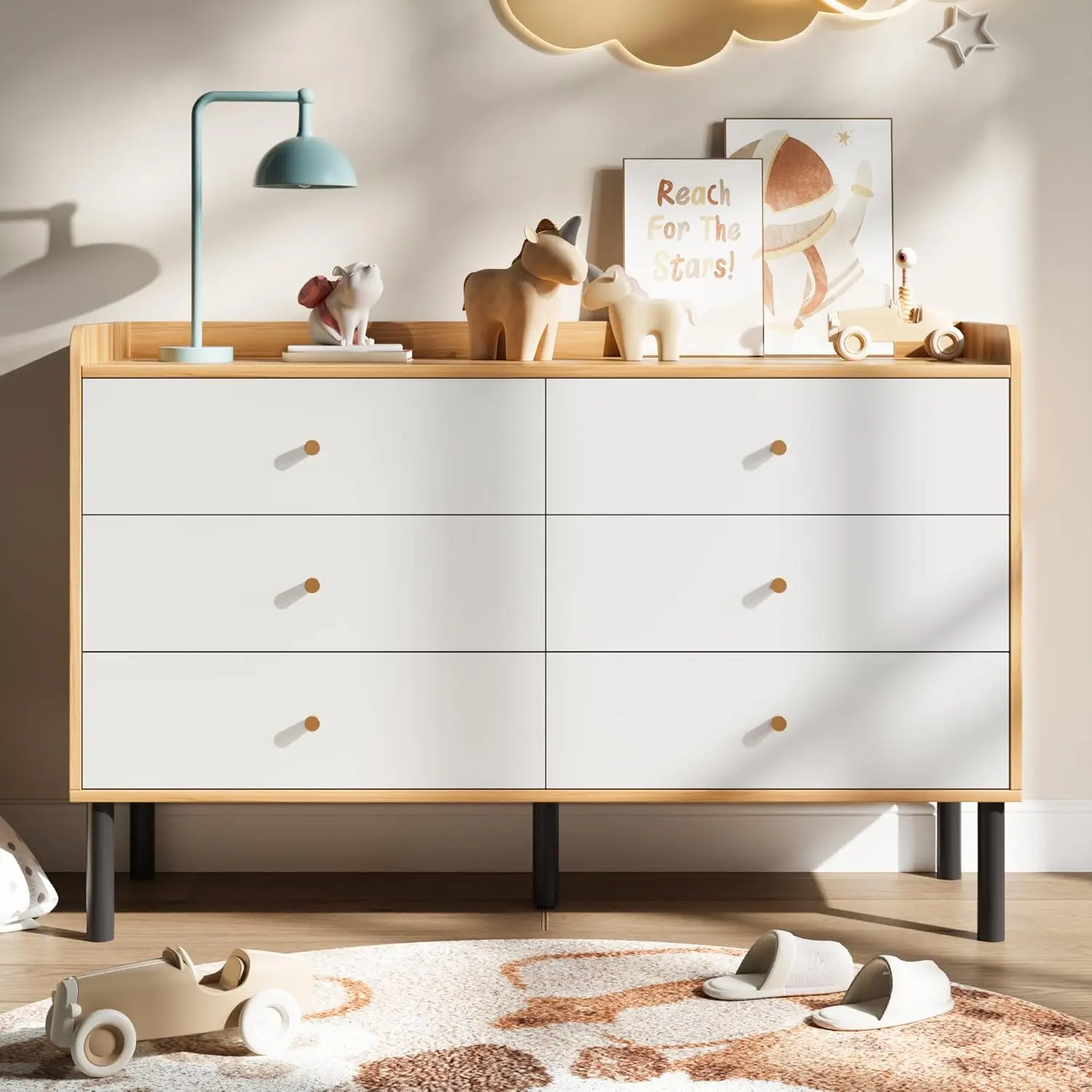 White Wood Kids Dresser with Golden Handles for Bedroom, Hallway, Entryway and Nursery