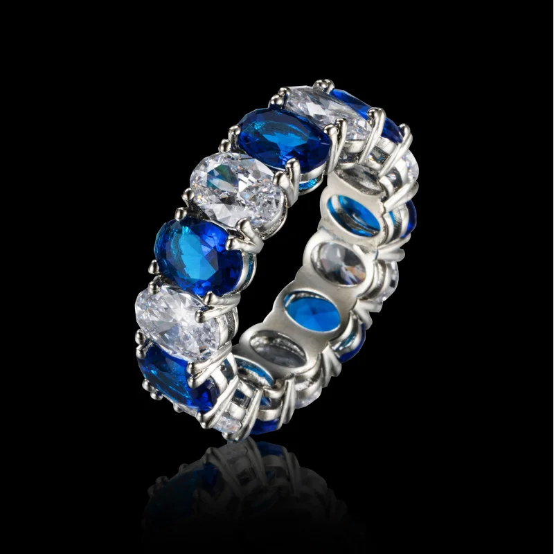 Colorful Gemstone Ring Red Blue Pink Diamond Ring Light Luxury Wide Band Egg-Shaped Ring