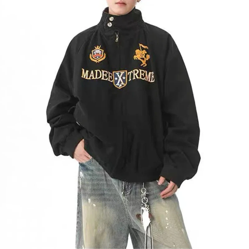 

Холщовая куртка с тяжелой вышивкой, мужская повседневная свободная верхняя одежда в стиле хип-хоп, винтажное американское уличное пальто