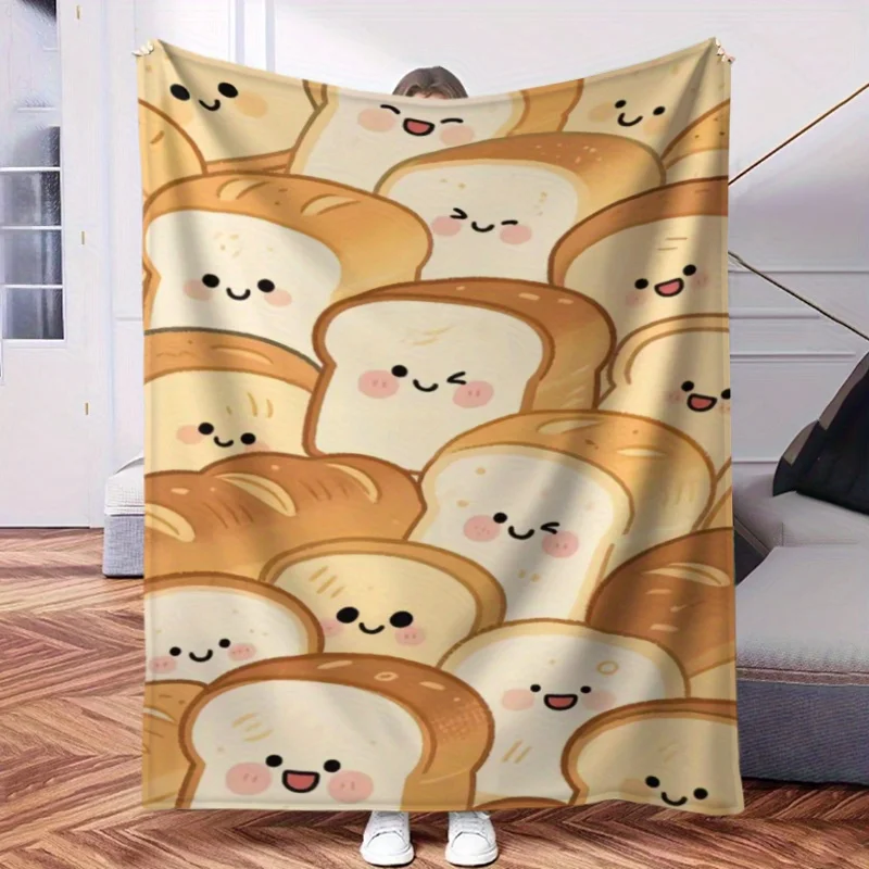 A Cute Toast-Themed Digital HD Printed Flannel Blanket, Small Throw Blanket, Blanket, Can Be Used As a Wall Hanging, Suitable fo