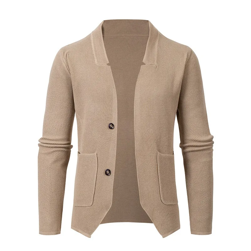 

Spring Men's Knitted Cardigan Autumn Suit Collar Solid Color Business Long Sleeved Sweater