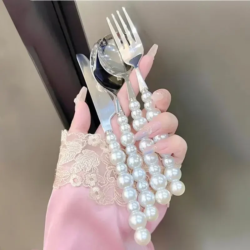 Zhuzhu knife, fork and spoon set household Gaomei ins fork knife western tableware stainless steel long handle spoon dinner set