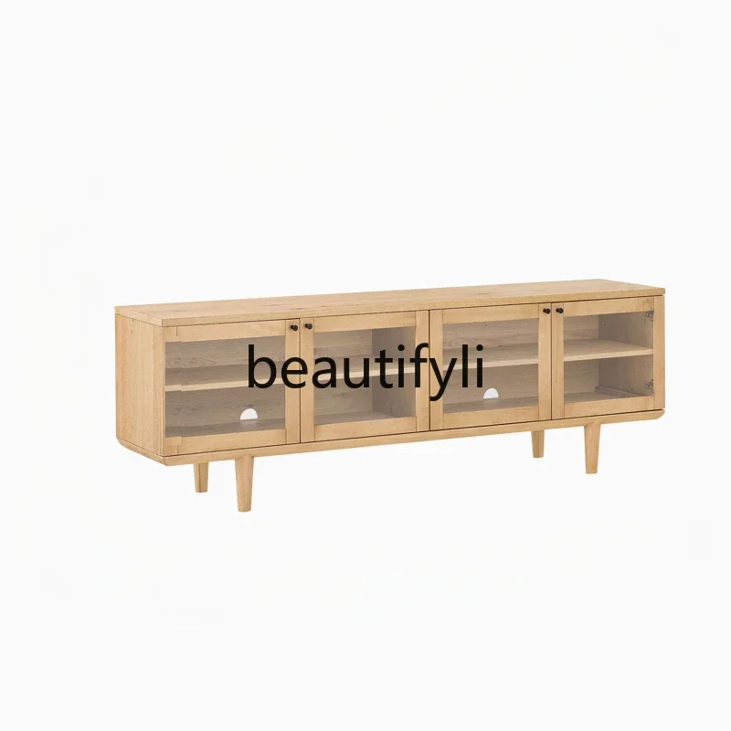 Solid wood TV cabinet, oak locker, American art log edge cabinet customization