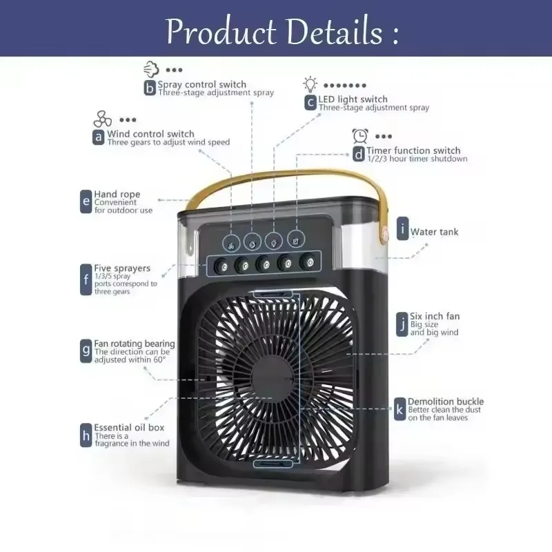 New 3-in-1 fan, air conditioner, mini home air cooler, LED night light, portable humidifier, air conditioning fan, office and ho image 6