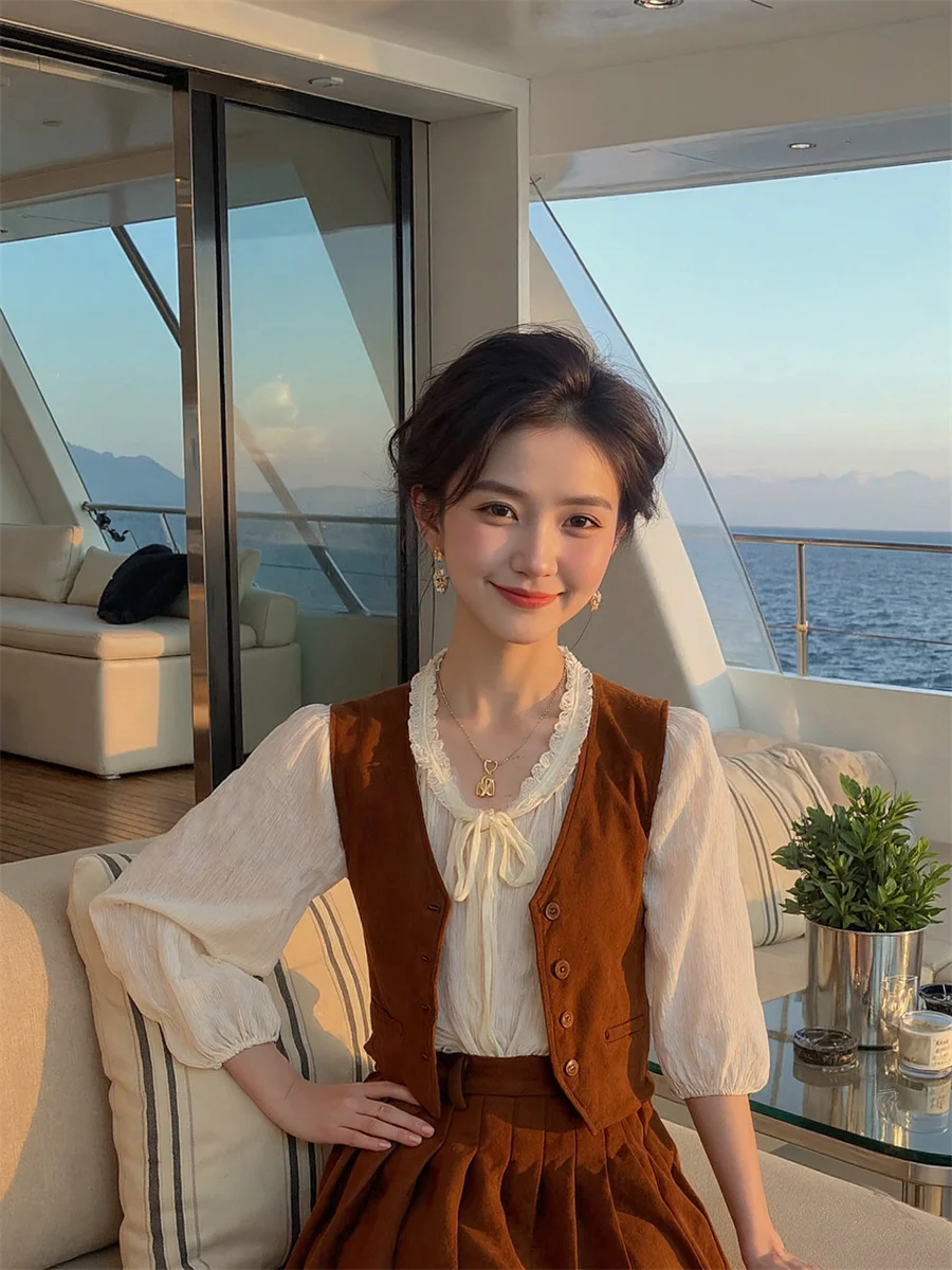 صدريات نسائية سترات نسائية شتوية على الطراز الكوري بني متعدد الجيوب للخريف بطانة داخلية سميكة من صوف امبسوول بدون أكمام دافئة #3