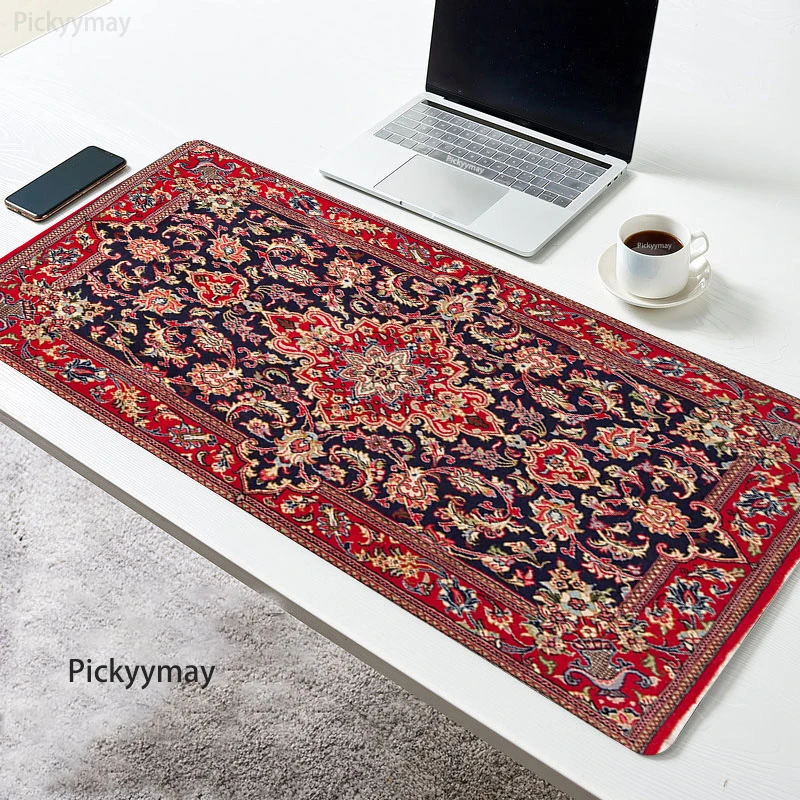 Persian Carpet Pattern Mouse Pad Ethnic Style Company Mousepad Pc Keyboard Gaming Accessories Office Desk Mat Locking Edge Rugs