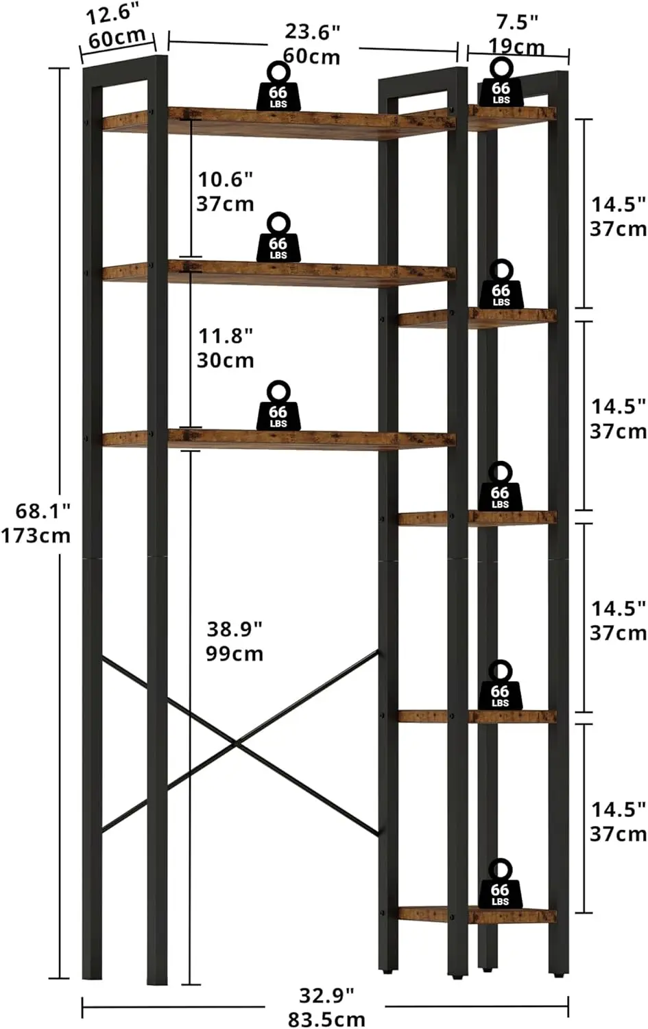 IRONCK فوق تخزين المرحاض مع رف 8 طبقات، مساحة تنظيم الحمام قائمة بذاتها، رف مفتوح للتخزين الشامل #2