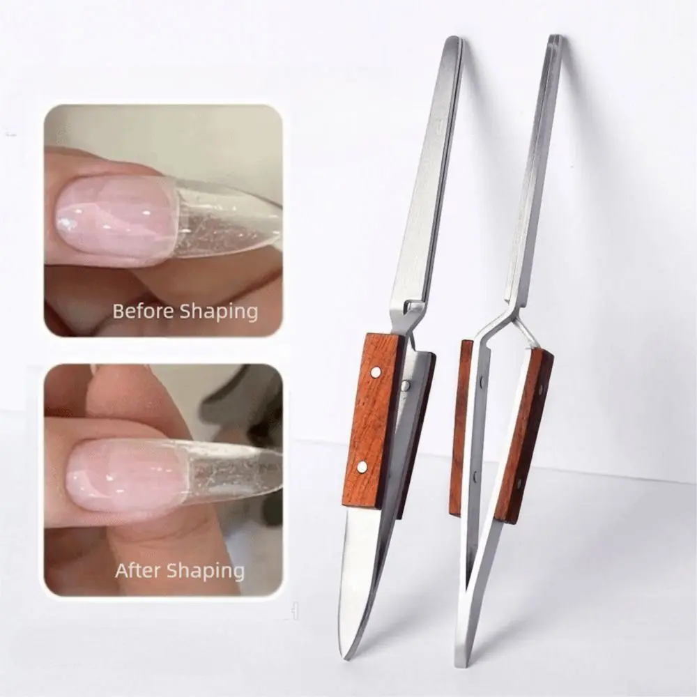 젤 퀵 빌딩 연장 네일 쉐이핑 핀셋 스테인리스 스틸 나무 손잡이 곡선 핀칭 도구 다기능