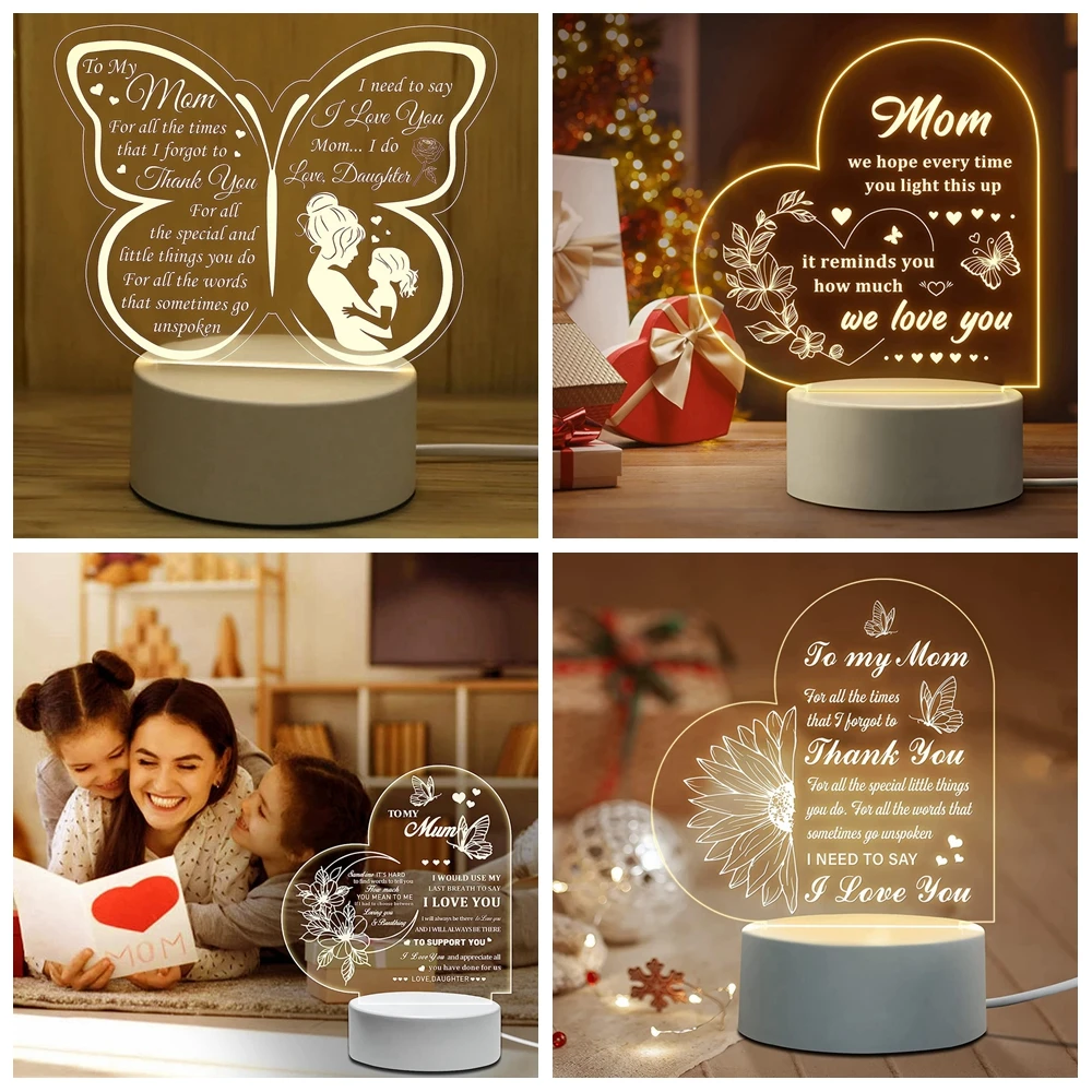 Mother\'s Day Gifts for Mom Night Light, Mon Birthday Gift from daughter, mom Gifts for Acrylic Engraved Night Lights for Mom