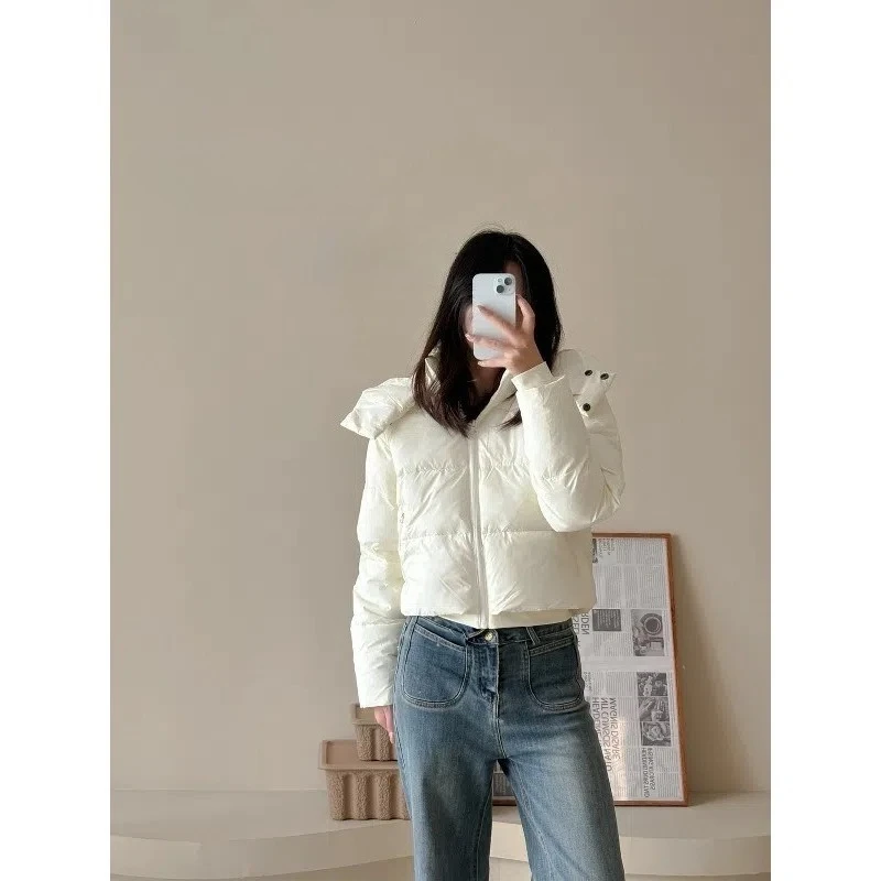 

Hooded Cotton Jacket with Cloud-like Down Padding, Loose Solid Color Thick Puffer Coat for Petite Women