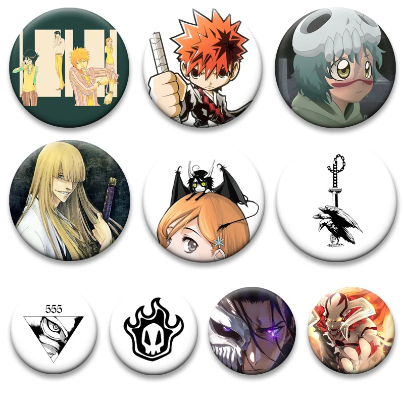 

Kurosaki Ichigo,Kuchiki Rukia,Shihouin Yoruichi Badge Anime Bleach Pins Zaraki Kenpachi,Hitsugaya Toushirou,Grimmjow Brooches