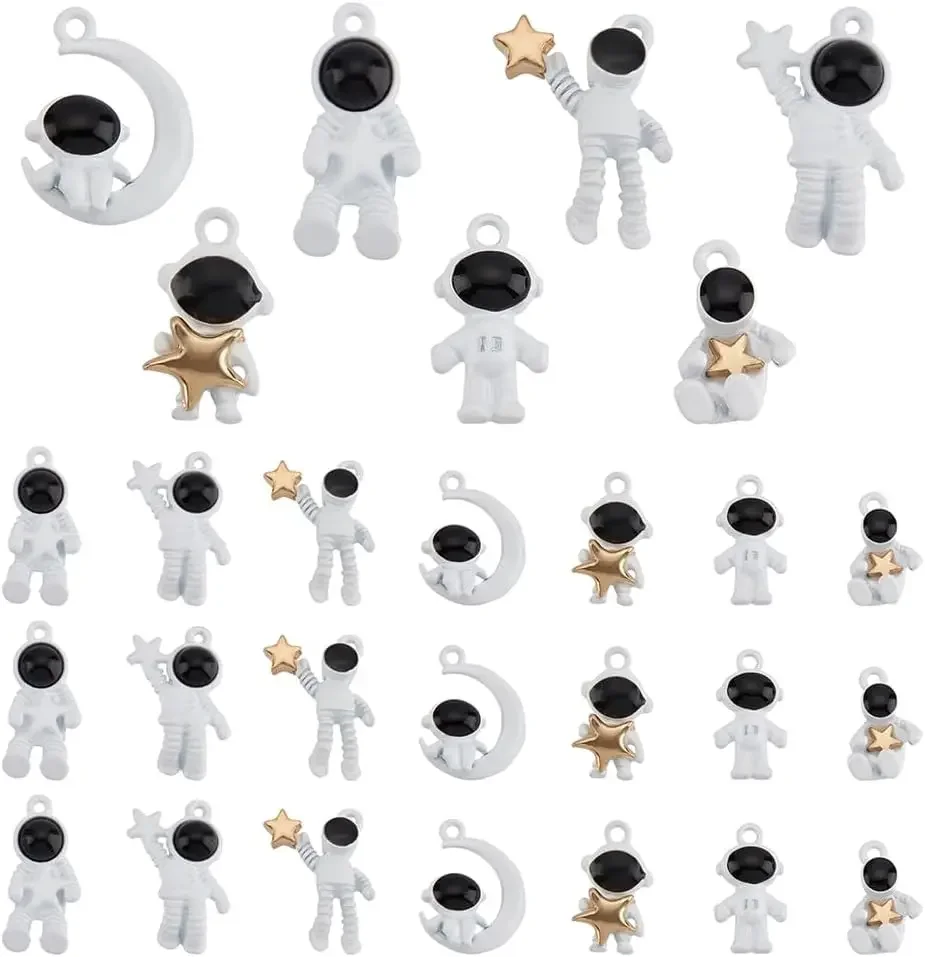 

7Styles Spacemen Charms 28pcs Astronaut Charms Space Star Moon Pendants Universe Charms Dangle Loose Beads White Cute Alloy