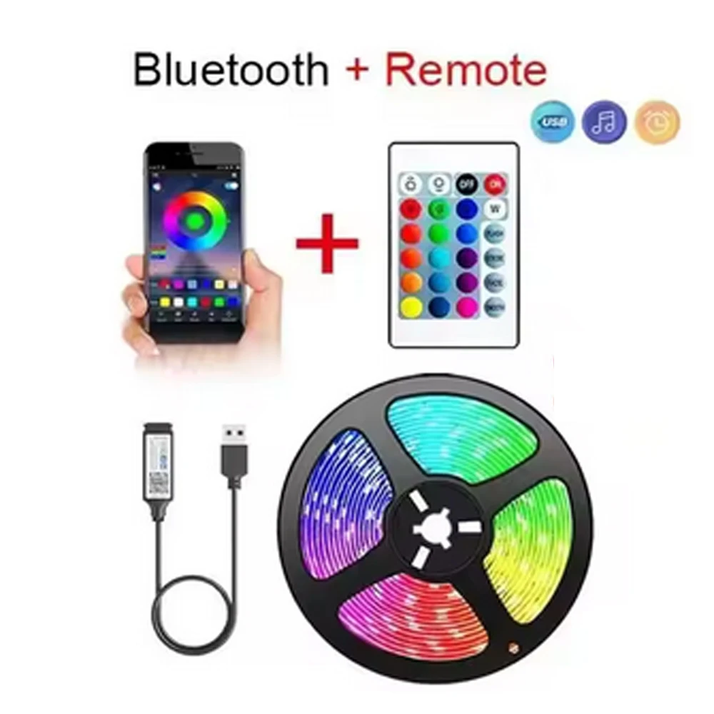 Bluetooth USB LED Strip Light 5050 SMD 5V RGB Flexible Self-adhesive Tape Lamp for TV Desktop Color Changing Diode Ribbon