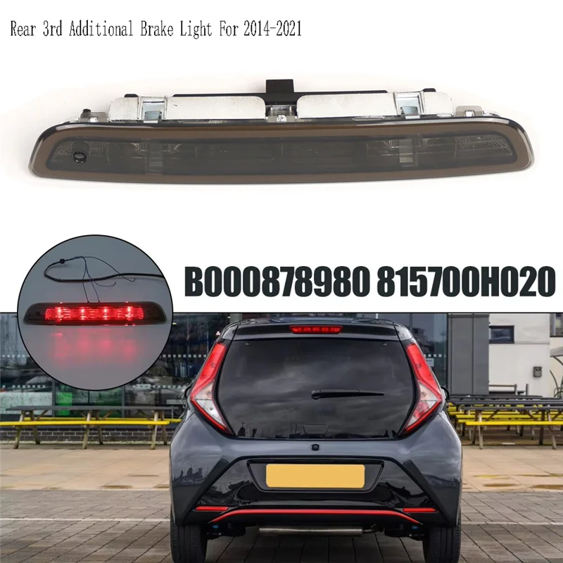 ضوء فرامل خلفي عالي التركيب 3Rd ضوء فرامل إضافي لسيارة Toyota Aygo لـ 108 Citroen C1 Mk2 2014-2021 أسود #3