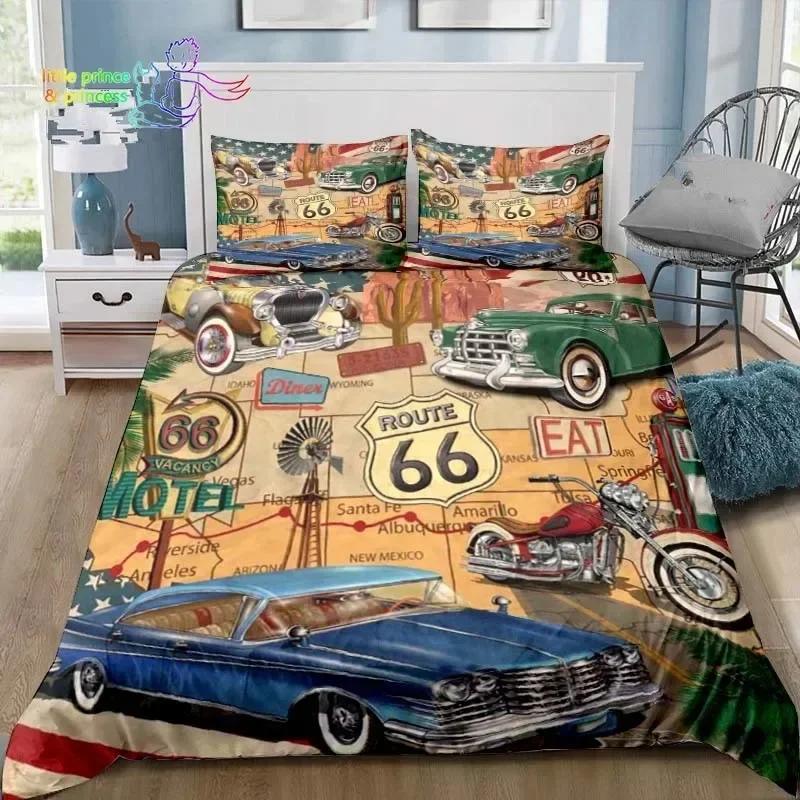 Historic American Route 66 Comfortable Duvet Quilt Cover Pillowcase Bedding Set Children Bedroom Decoration Home Textile Single