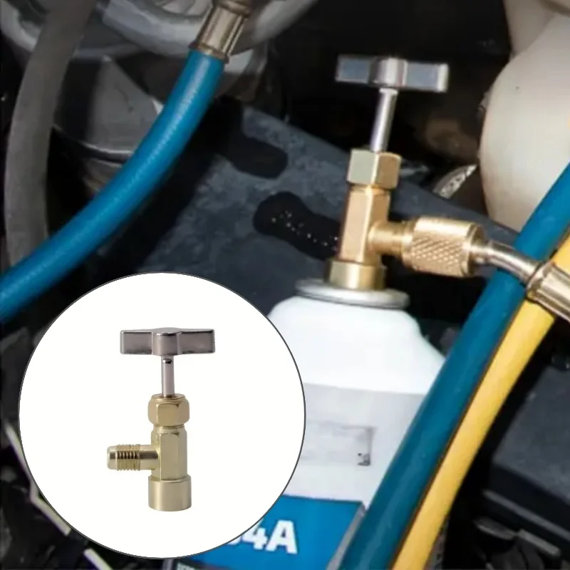 

Air Can Tap Valve For Car A/C & Refrigerator Self-Piercing Bottle Opener Adapter With 1/4" Flare Port R-134a Refrigerant Cans