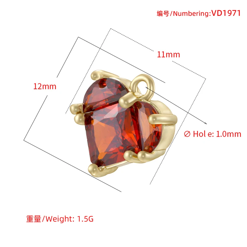 ZHUKOU 12×11MM CZ Stone Heart-Shaped Small Pendant Women's Handmade Jewelry Making Accessories DIY Charm:VD1971