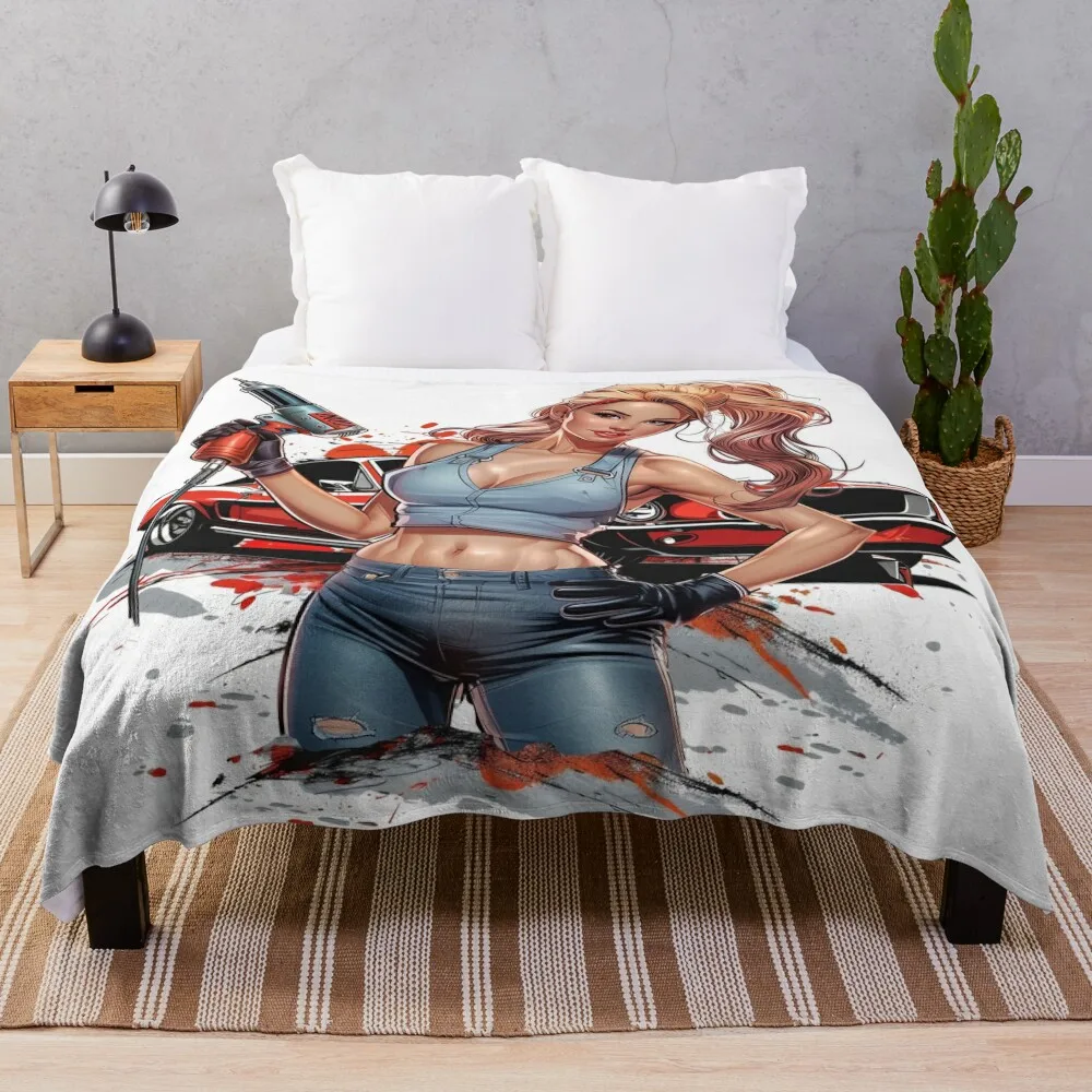 

sexy mechanic woman Throw Blanket Luxury Moving Blankets For Sofas Decorative Sofa Blankets