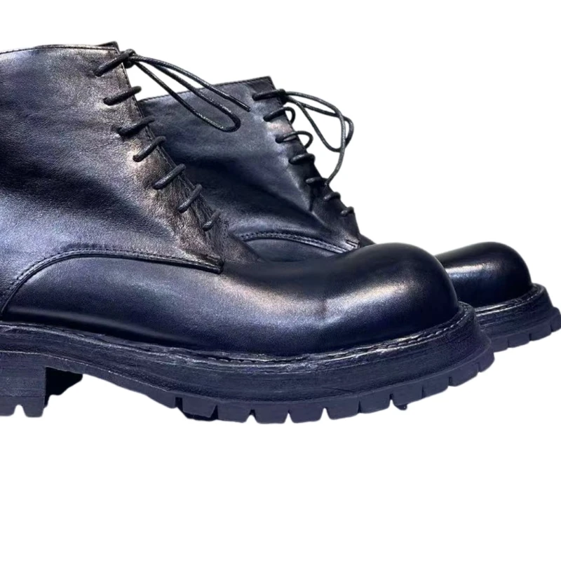 24 Washed and Worn Leather Boots Outsole Cattle Hide Pressed from Top Quality Hand Stitching Fur Boots   botte