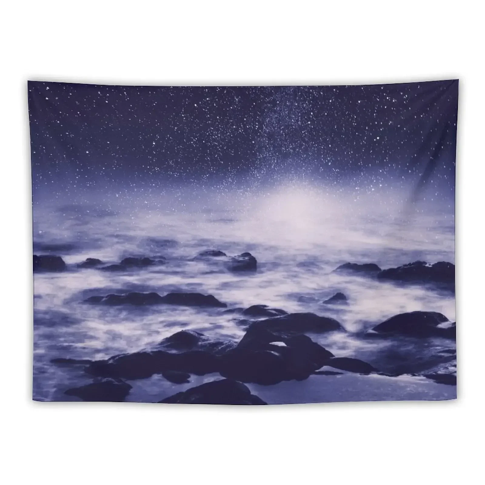 Stardust Ocean - Atlantic at night with Milky Way in Ultraviolet Tapestry Wall Art Kawaii Room Decor Tapestry