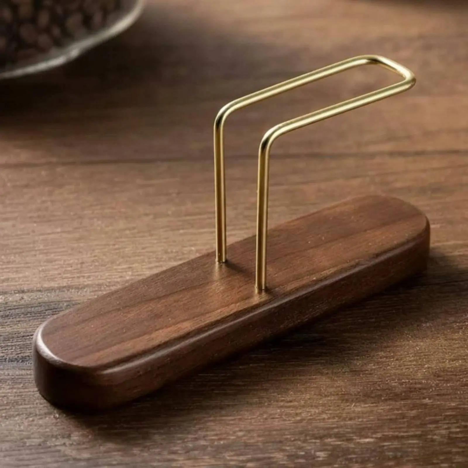 Walnut Wood Coffee Strainer Holder Minimalist Design Fan-Shaped Strainer Paper Rack Keeps Counter Tidy Debris-Resistant - view 4