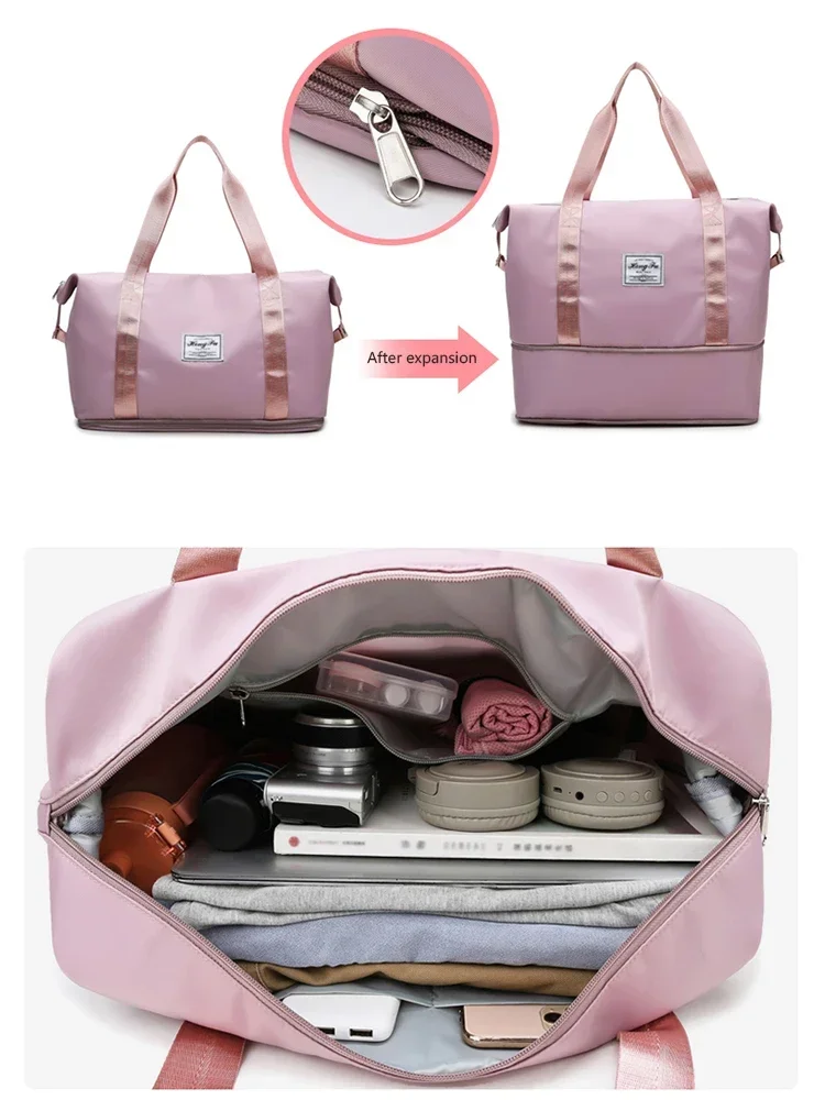 Bolsa de viaje de nailon impermeable para mujer, bolso de mano deportivo para gimnasio, almacenamiento de equipaje de gran capacidad, a la moda