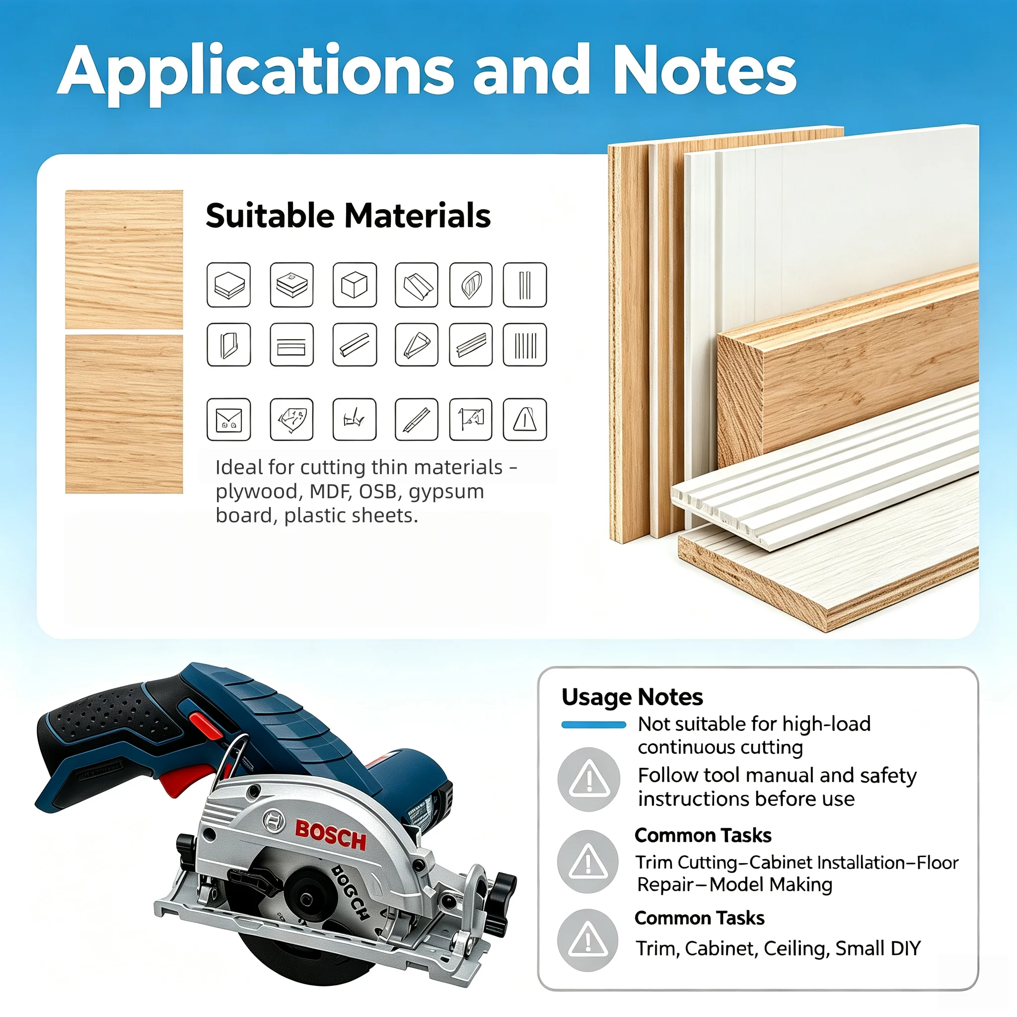 BOSCH GKS 12V-LI Cordless Electric Circular Saw Professional Multifunctional Woodworking Universal Saw Cutting Power Tools