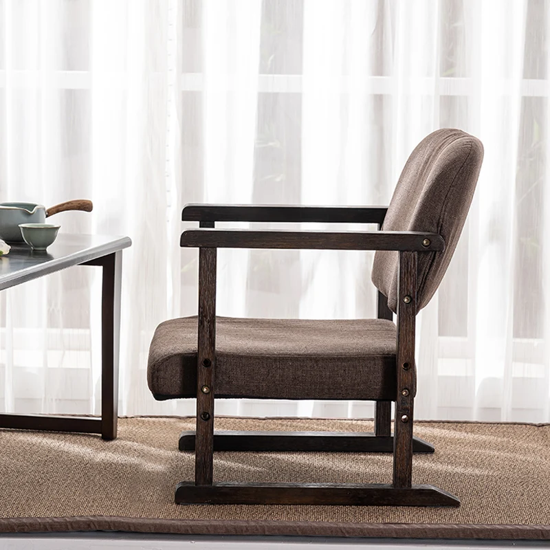 to- Style Floor Chair Solid Wood Tatami Seat Low Backrest Sofa for Bay Window Lazy Lounge Chair