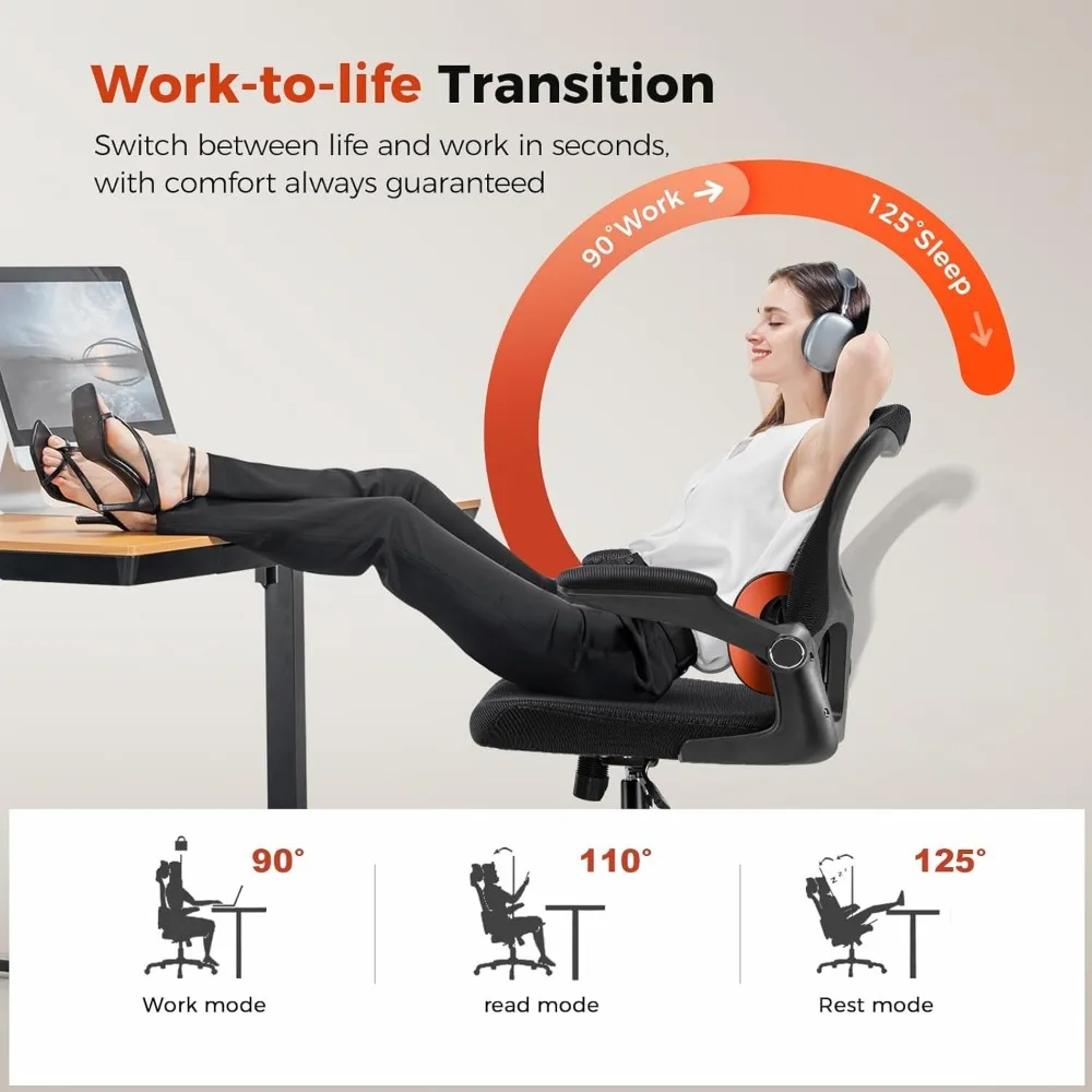 Ergonomic High-Back Mesh Office Chair with 3D Lumbar Support and Adjustable Flip-Up Arms